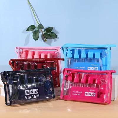 60ml 9pcsセット プラスチック旅行セット ボトル容器 ローションポンプ スプレー フリップキャップ ボトルボトル