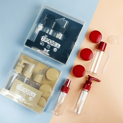50ml 7個入り プラスチック トラベルセット ボトル ジッパーバッグセット 化粧品容器 スプレー フリップキャップ